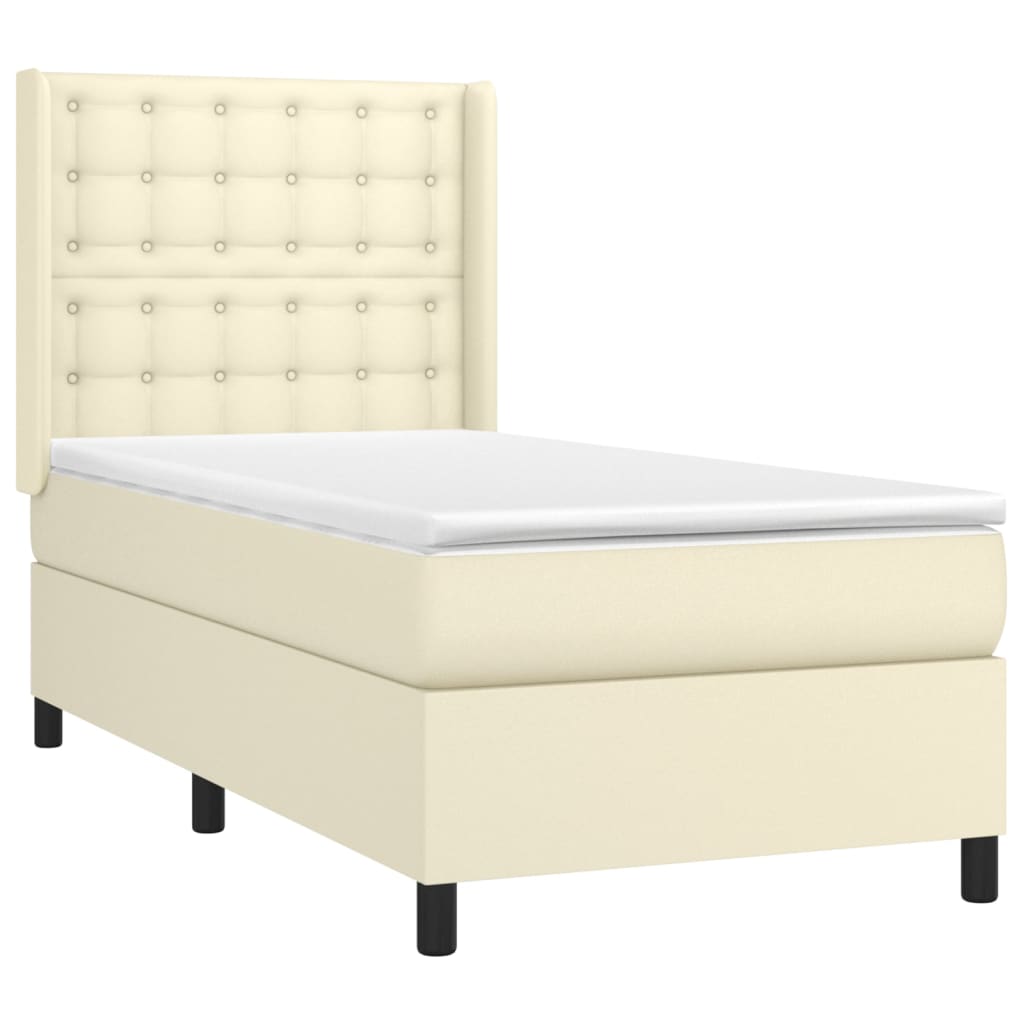Boxspring met matras en LED kunstleer crèmekleurig 100x200 cm is nu te koop bij PeponiXL, paradijselijk wonen!
