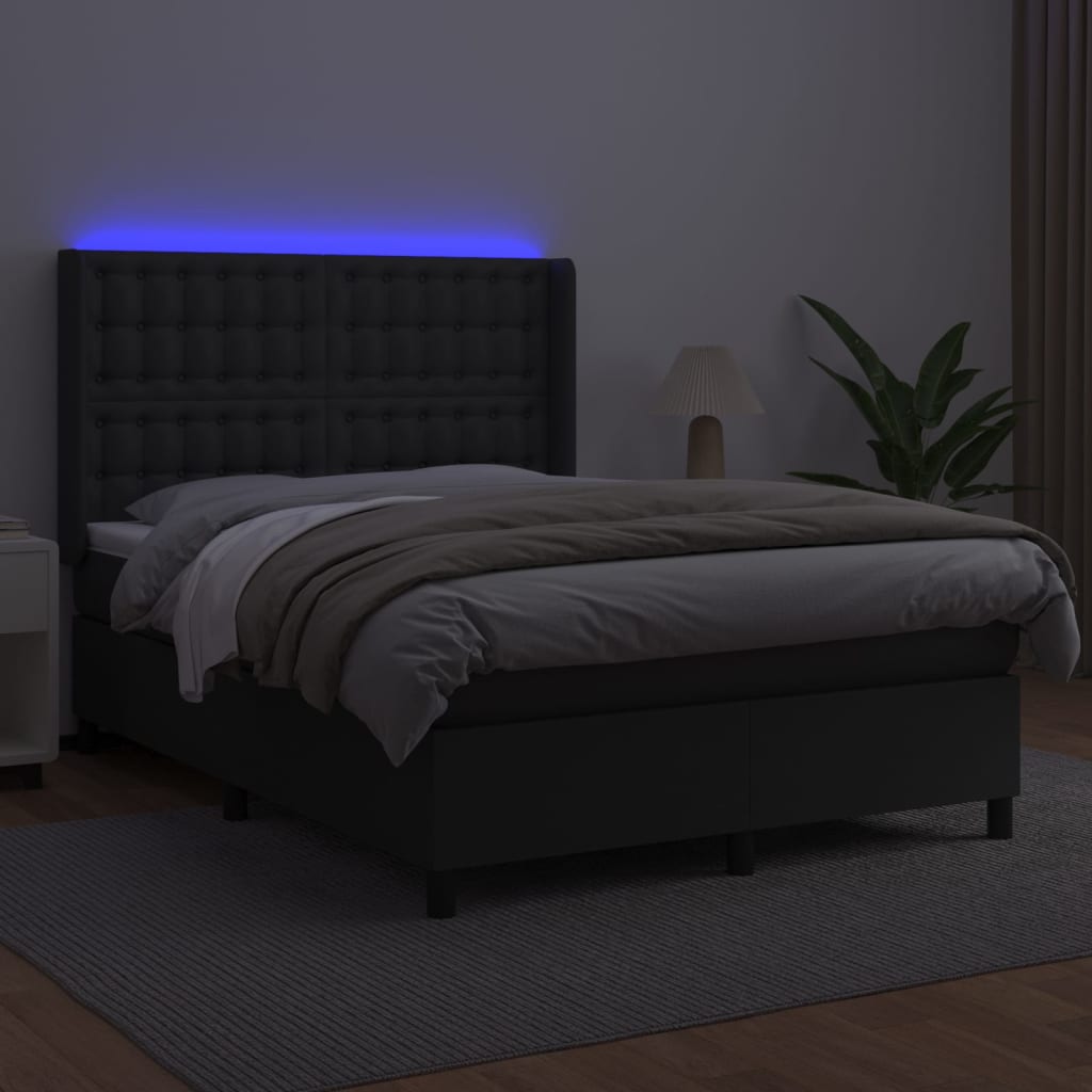 Boxspring met matras en LED kunstleer zwart 140x200 cm is nu te koop bij PeponiXL, paradijselijk wonen!