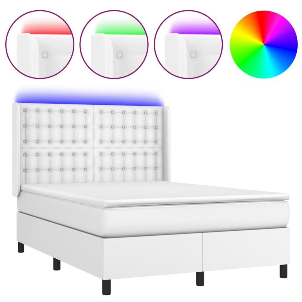 Boxspring met matras en LED kunstleer wit 140x200 cm is nu te koop bij PeponiXL, paradijselijk wonen!