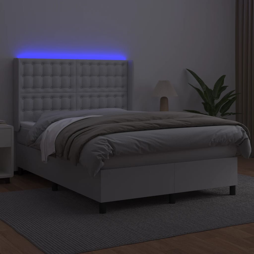 Boxspring met matras en LED kunstleer wit 140x200 cm is nu te koop bij PeponiXL, paradijselijk wonen!