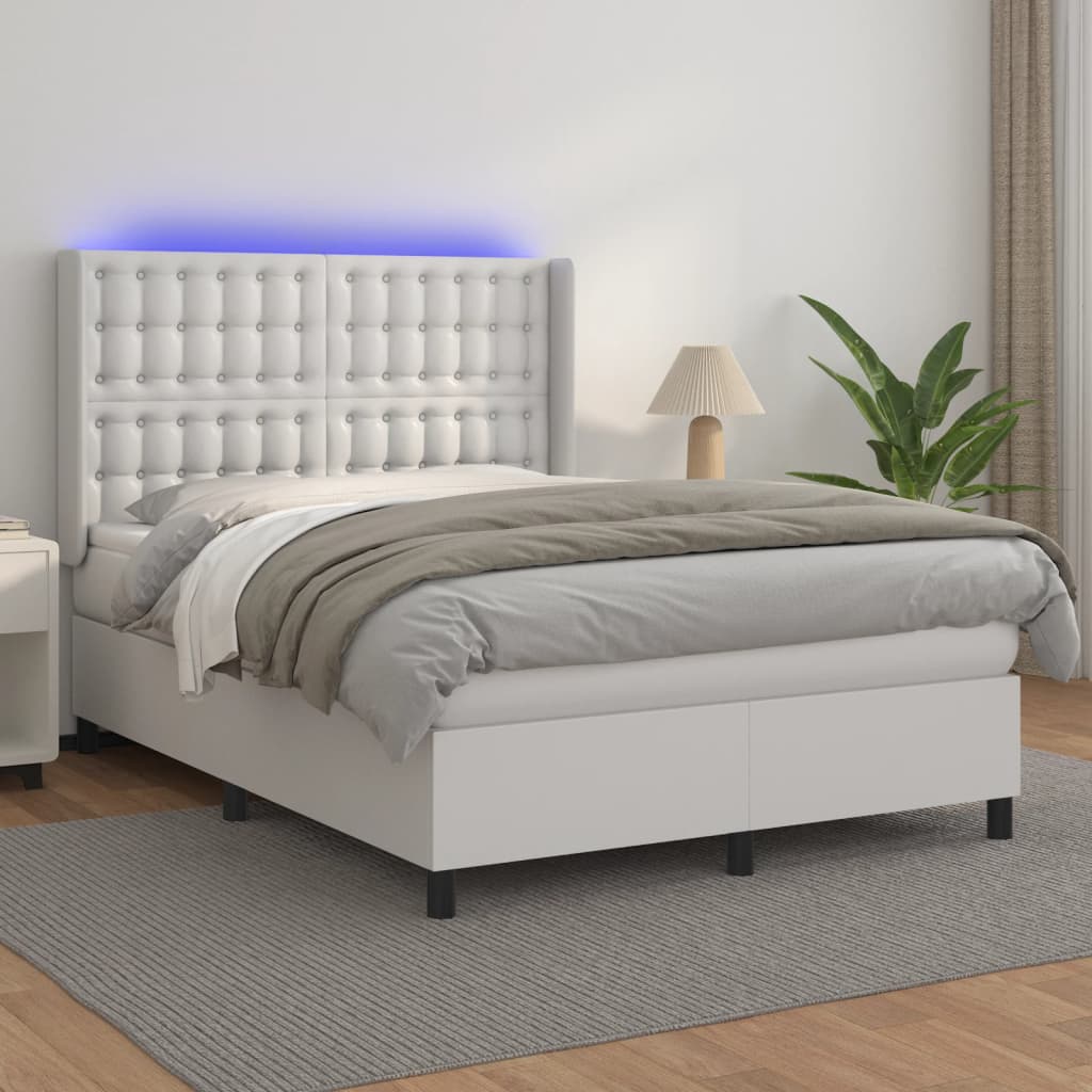 Boxspring met matras en LED kunstleer wit 140x200 cm is nu te koop bij PeponiXL, paradijselijk wonen!