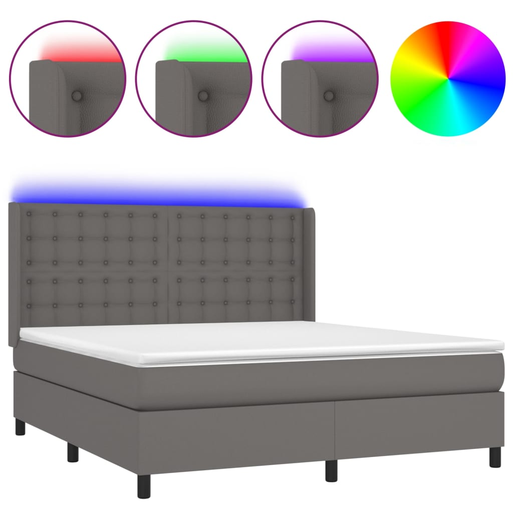 Boxspring met matras en LED kunstleer grijs 160x200 cm is nu te koop bij PeponiXL, paradijselijk wonen!
