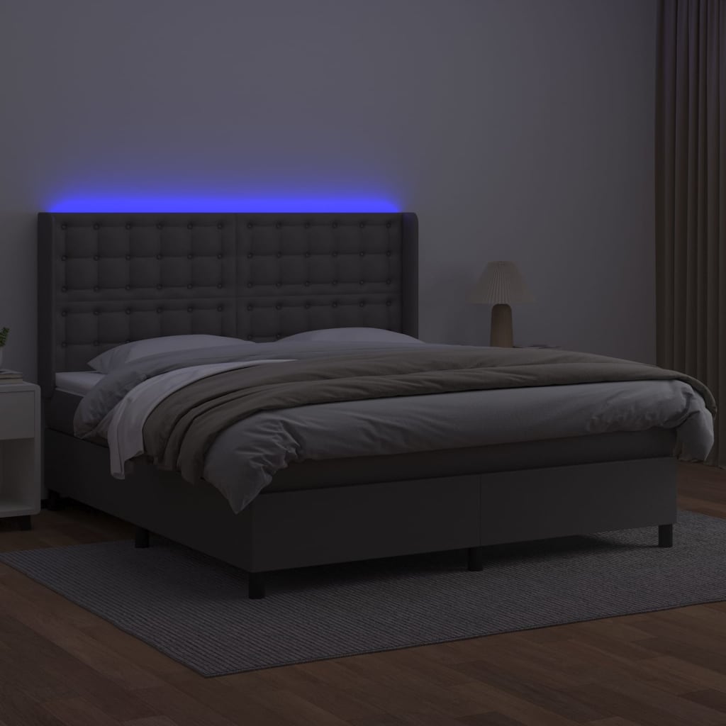 Boxspring met matras en LED kunstleer grijs 160x200 cm is nu te koop bij PeponiXL, paradijselijk wonen!