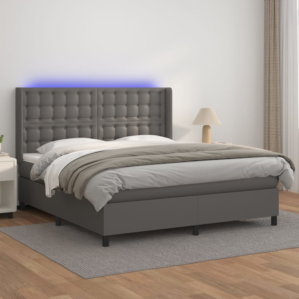 Boxspring met matras en LED kunstleer grijs 160x200 cm is nu te koop bij PeponiXL, paradijselijk wonen!