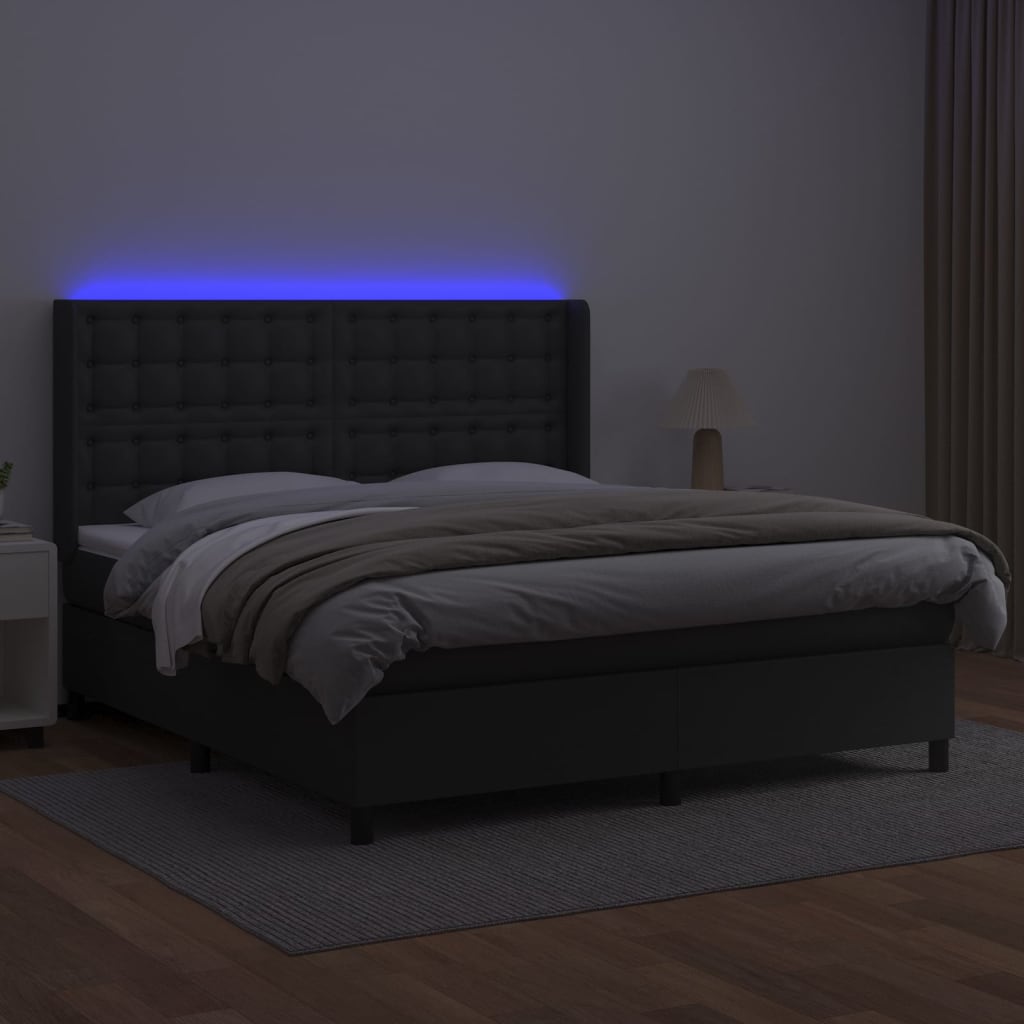 Boxspring met matras en LED kunstleer zwart 180x200 cm is nu te koop bij PeponiXL, paradijselijk wonen!