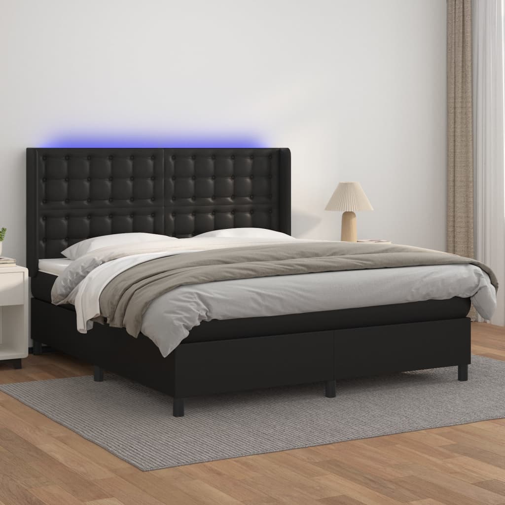 Boxspring met matras en LED kunstleer zwart 180x200 cm is nu te koop bij PeponiXL, paradijselijk wonen!