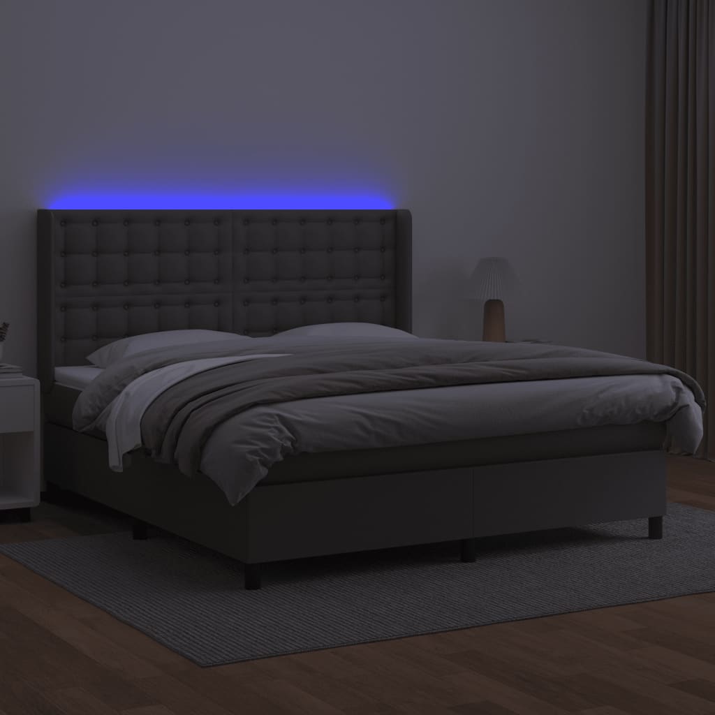 Boxspring met matras en LED kunstleer grijs 180x200 cm is nu te koop bij PeponiXL, paradijselijk wonen!