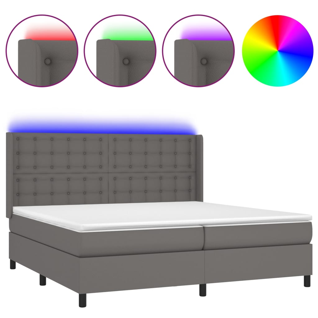 Boxspring met matras en LED kunstleer grijs 200x200 cm is nu te koop bij PeponiXL, paradijselijk wonen!