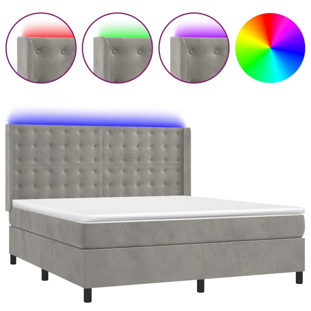 Boxspring met matras en LED fluweel lichtgrijs 160x200 cm is nu te koop bij PeponiXL, paradijselijk wonen!