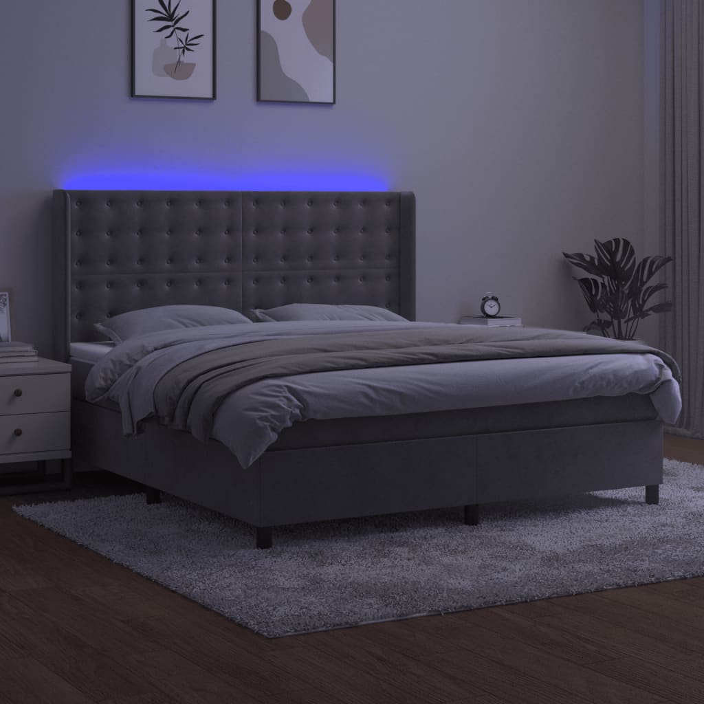 Boxspring met matras en LED fluweel lichtgrijs 160x200 cm is nu te koop bij PeponiXL, paradijselijk wonen!