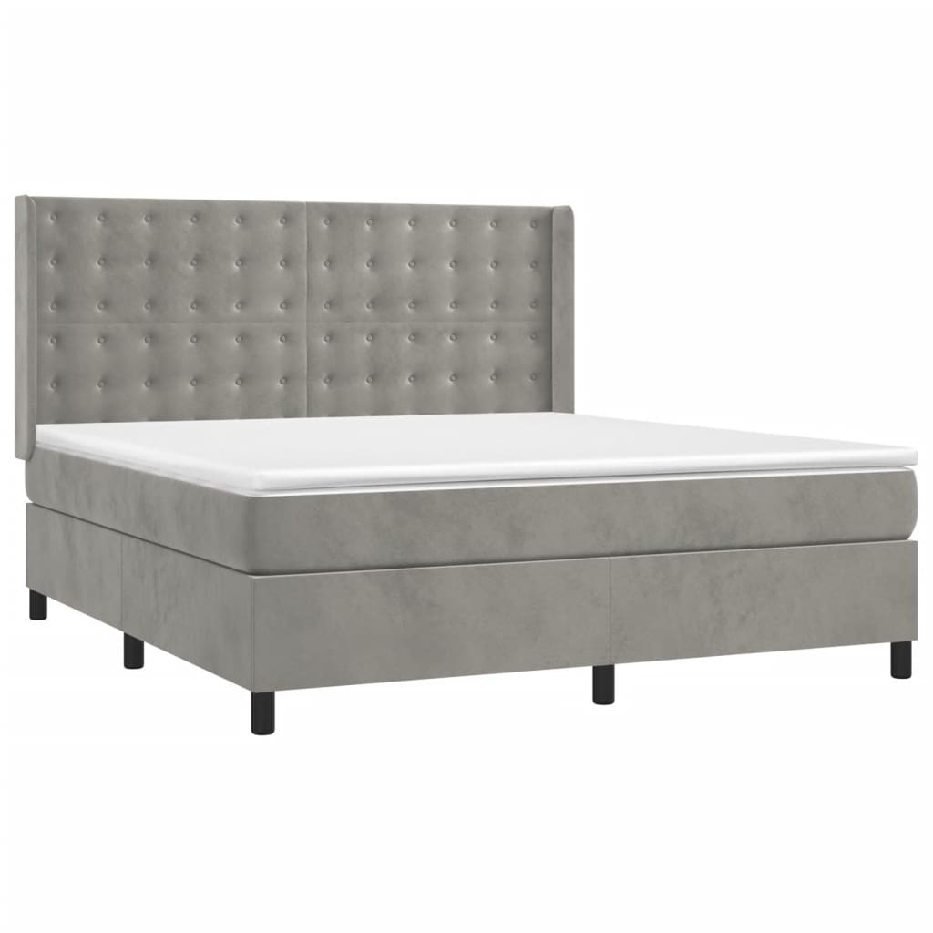 Boxspring met matras en LED fluweel lichtgrijs 160x200 cm is nu te koop bij PeponiXL, paradijselijk wonen!