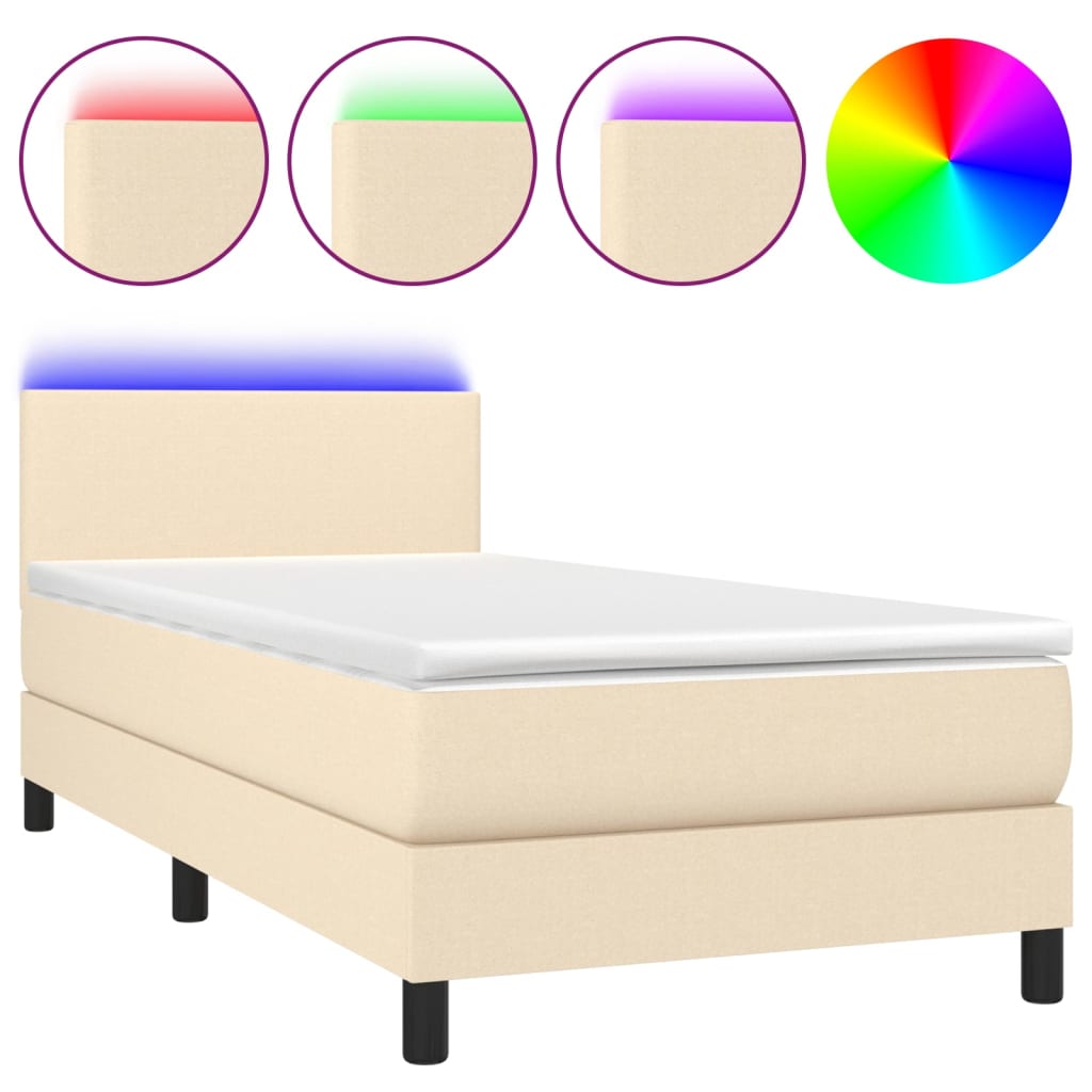 Boxspring met matras en LED stof crèmekleurig 80x200 cm is nu te koop bij PeponiXL, paradijselijk wonen!