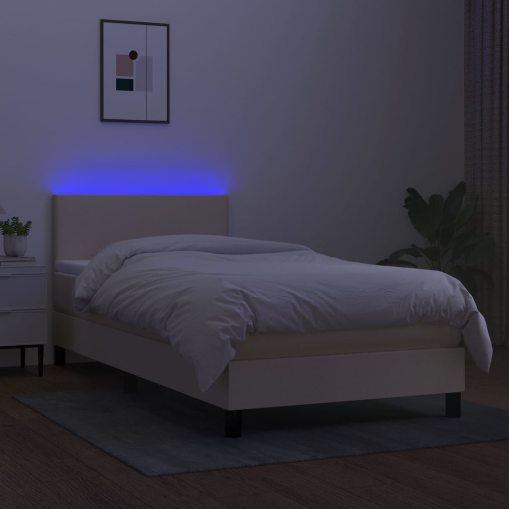 Boxspring met matras en LED stof crèmekleurig 80x200 cm is nu te koop bij PeponiXL, paradijselijk wonen!