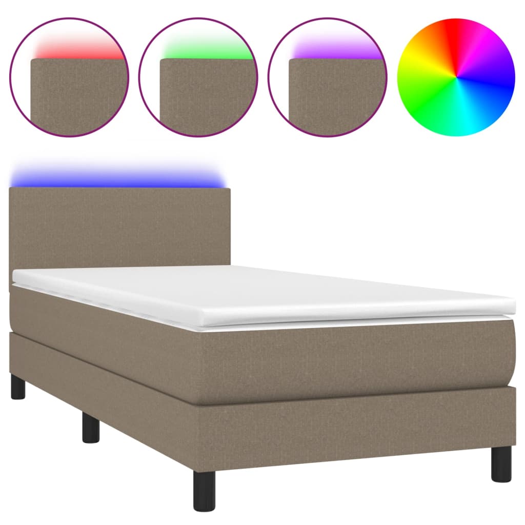 Boxspring met matras en LED stof taupe 90x190 cm is nu te koop bij PeponiXL, paradijselijk wonen!