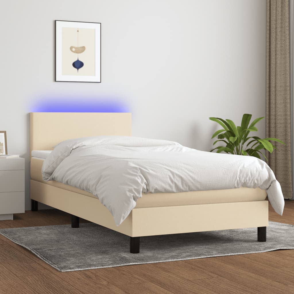 Boxspring met matras en LED stof crèmekleurig 90x190 cm is nu te koop bij PeponiXL, paradijselijk wonen!