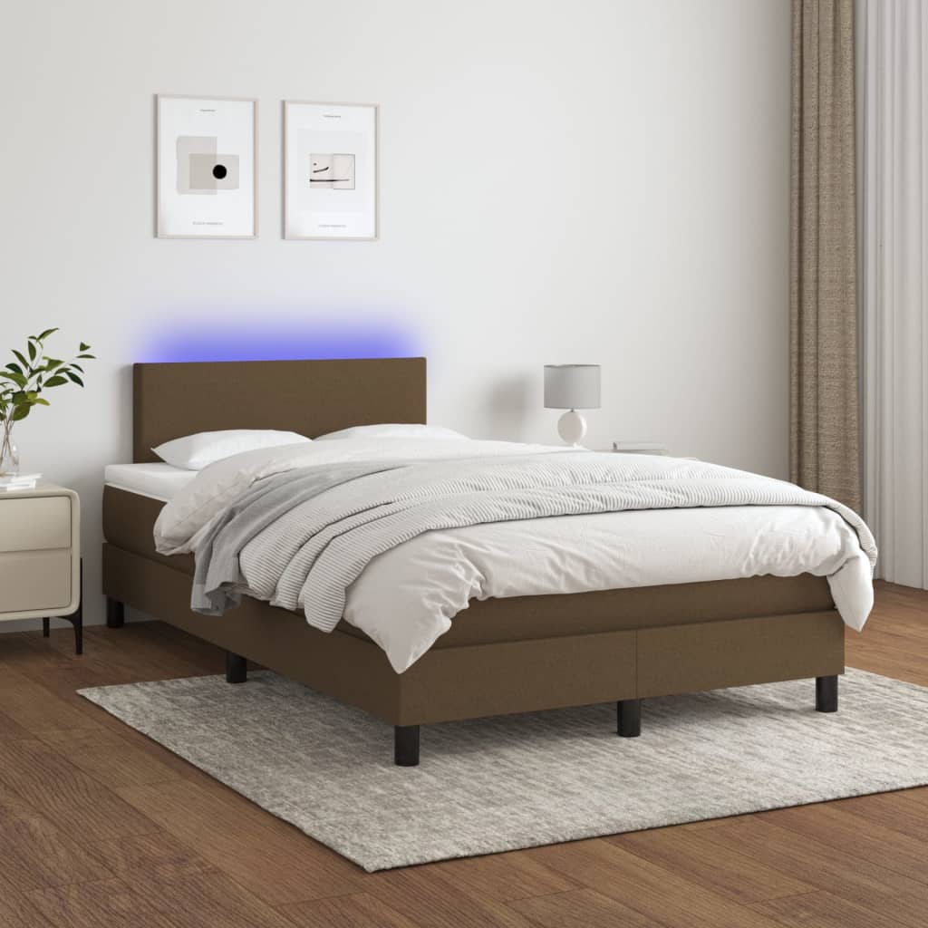 Boxspring met matras en LED stof donkerbruin 120x200 cm is nu te koop bij PeponiXL, paradijselijk wonen!