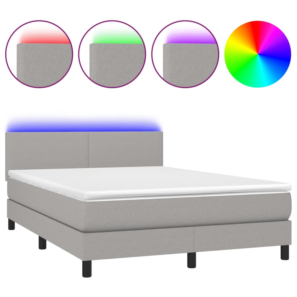 Boxspring met matras en LED stof lichtgrijs 140x190 cm is nu te koop bij PeponiXL, paradijselijk wonen!
