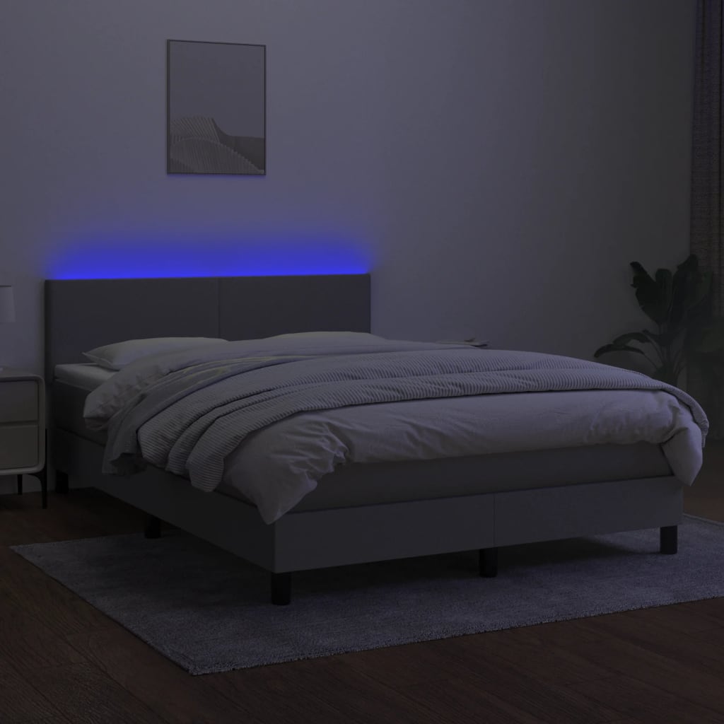 Boxspring met matras en LED stof lichtgrijs 140x190 cm is nu te koop bij PeponiXL, paradijselijk wonen!