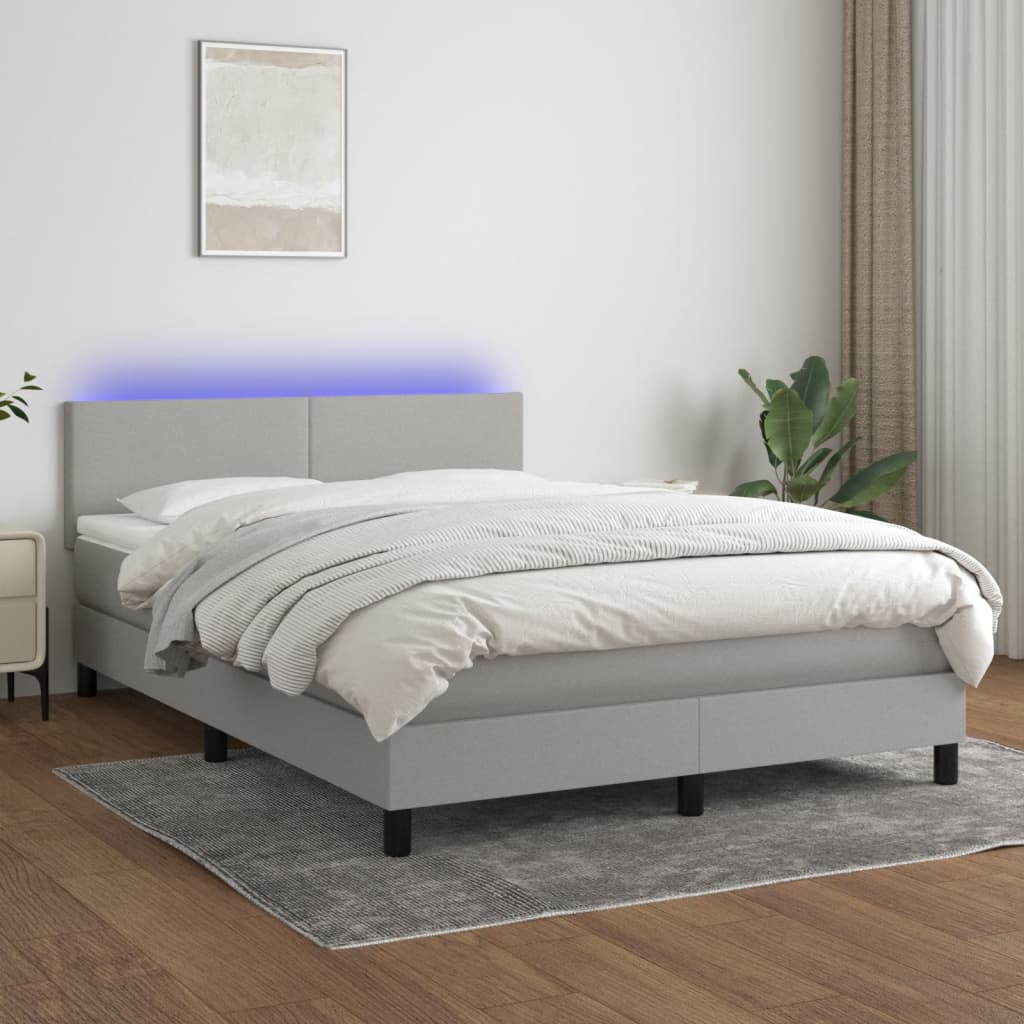Boxspring met matras en LED stof lichtgrijs 140x190 cm is nu te koop bij PeponiXL, paradijselijk wonen!