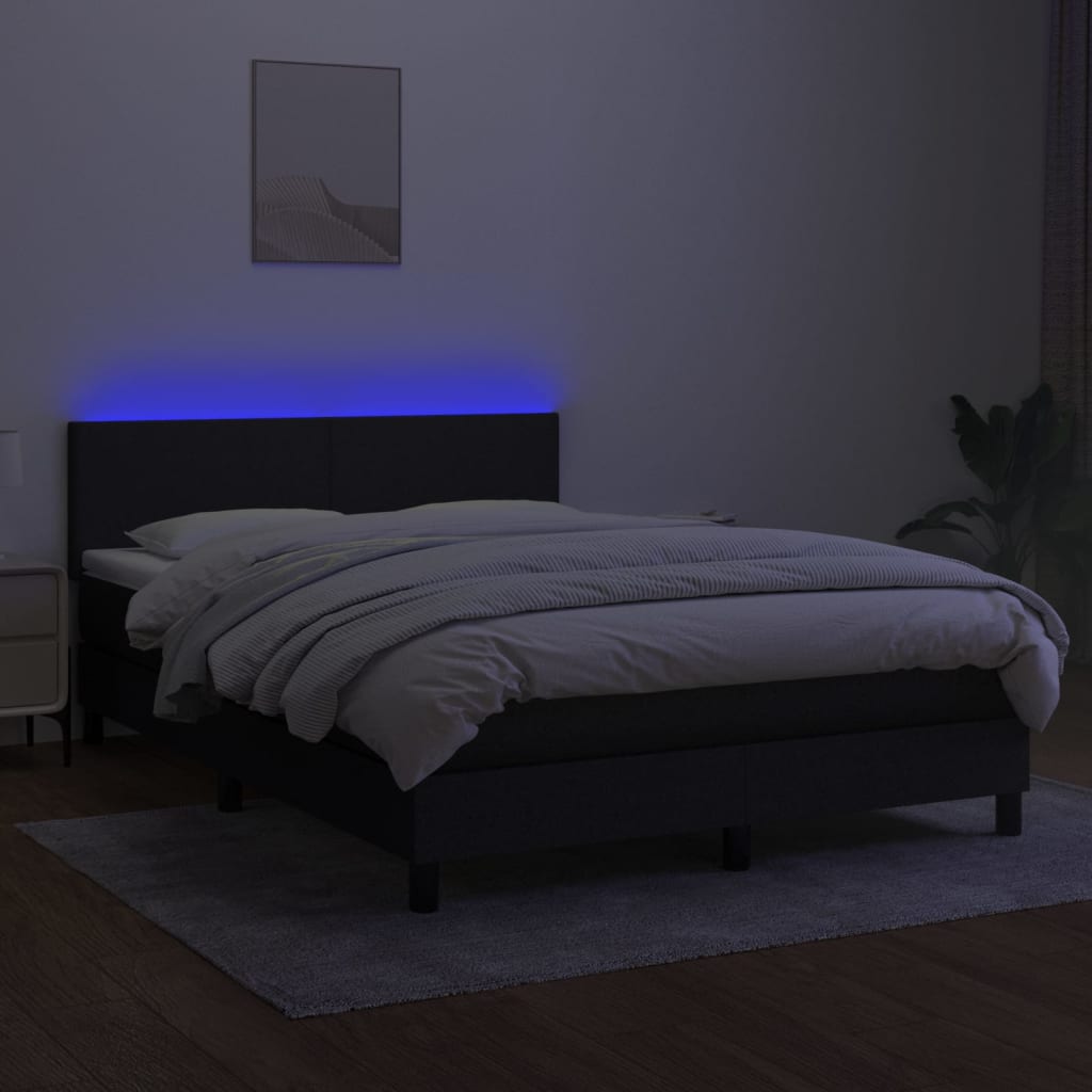 Boxspring met matras en LED stof zwart 140x190 cm is nu te koop bij PeponiXL, paradijselijk wonen!