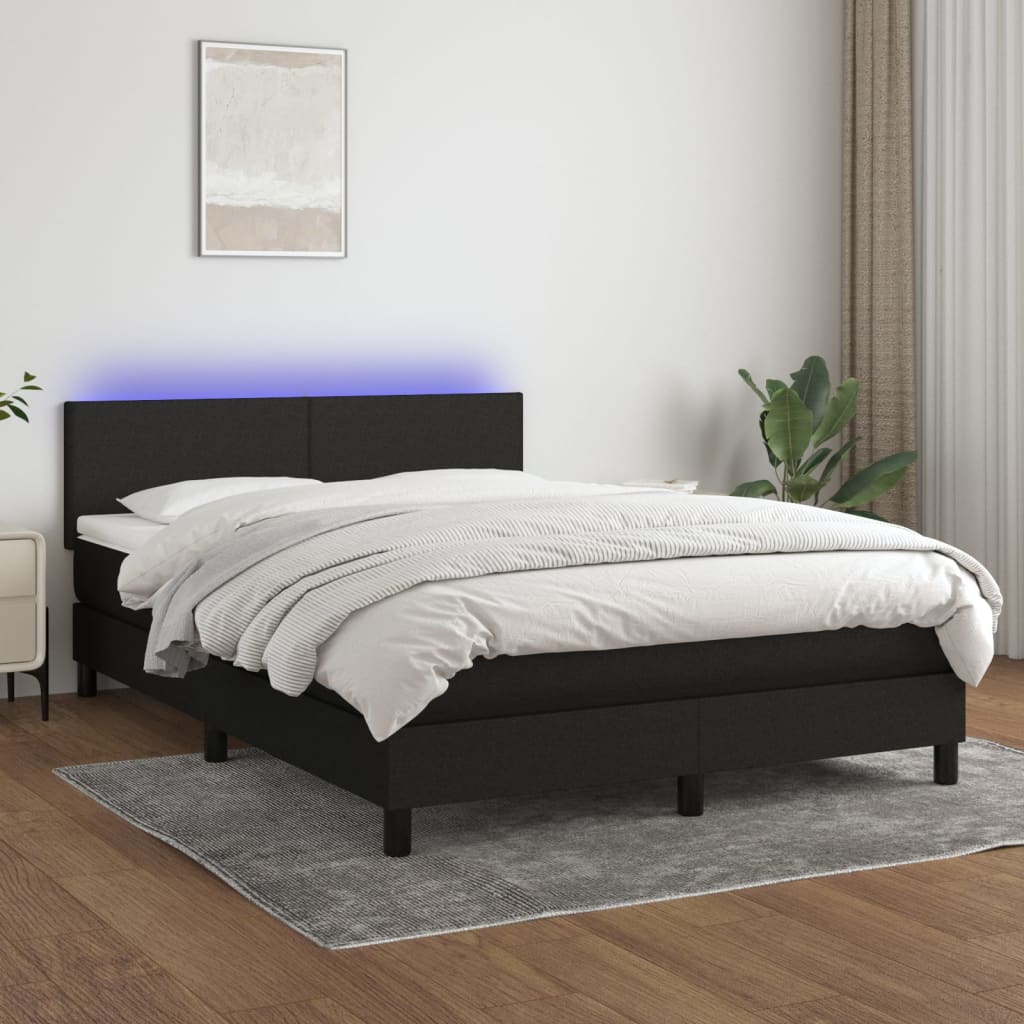 Boxspring met matras en LED stof zwart 140x190 cm is nu te koop bij PeponiXL, paradijselijk wonen!
