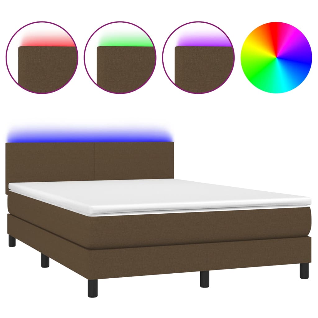 Boxspring met matras en LED stof donkerbruin 140x200 cm is nu te koop bij PeponiXL, paradijselijk wonen!