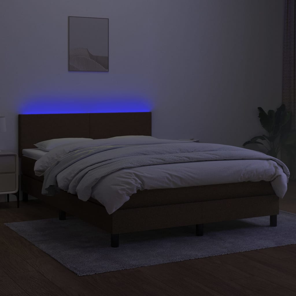 Boxspring met matras en LED stof donkerbruin 140x200 cm is nu te koop bij PeponiXL, paradijselijk wonen!