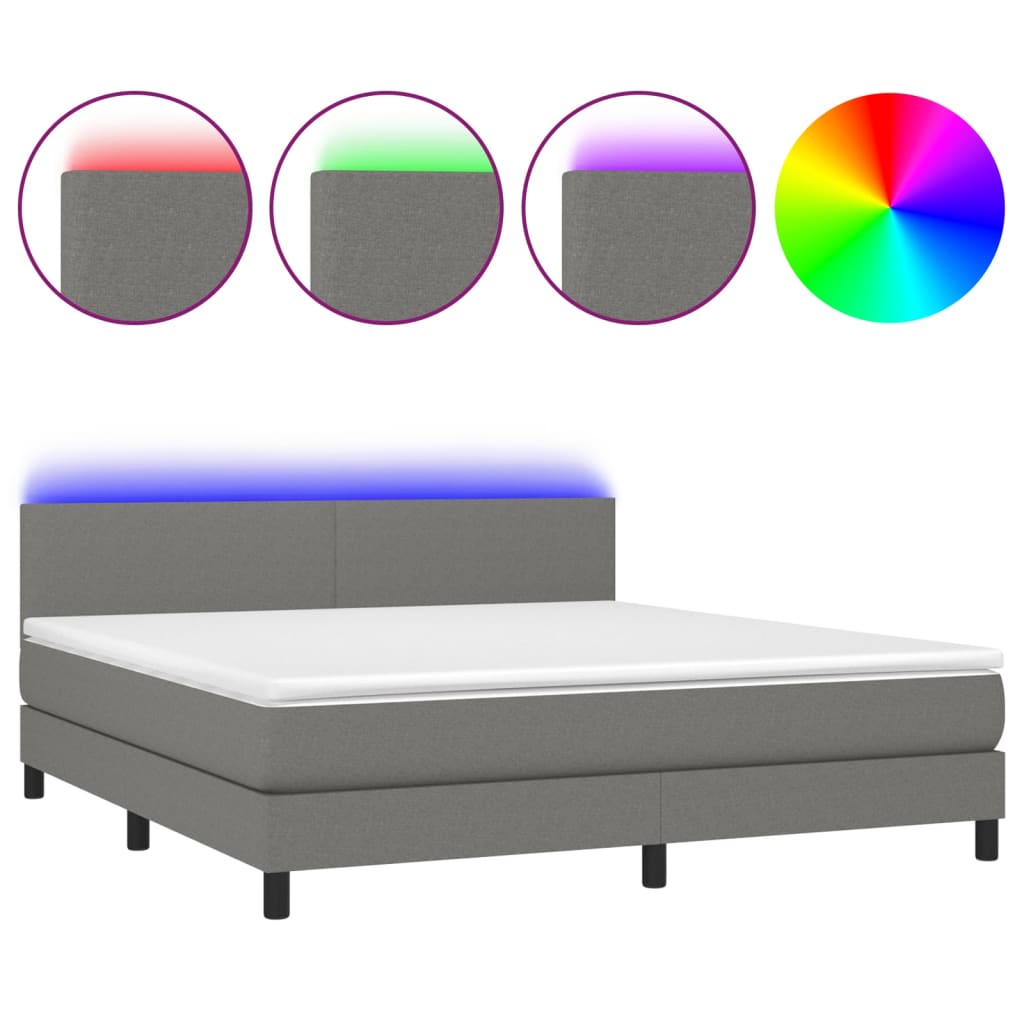 Boxspring met matras en LED stof donkergrijs 180x200 cm is nu te koop bij PeponiXL, paradijselijk wonen!