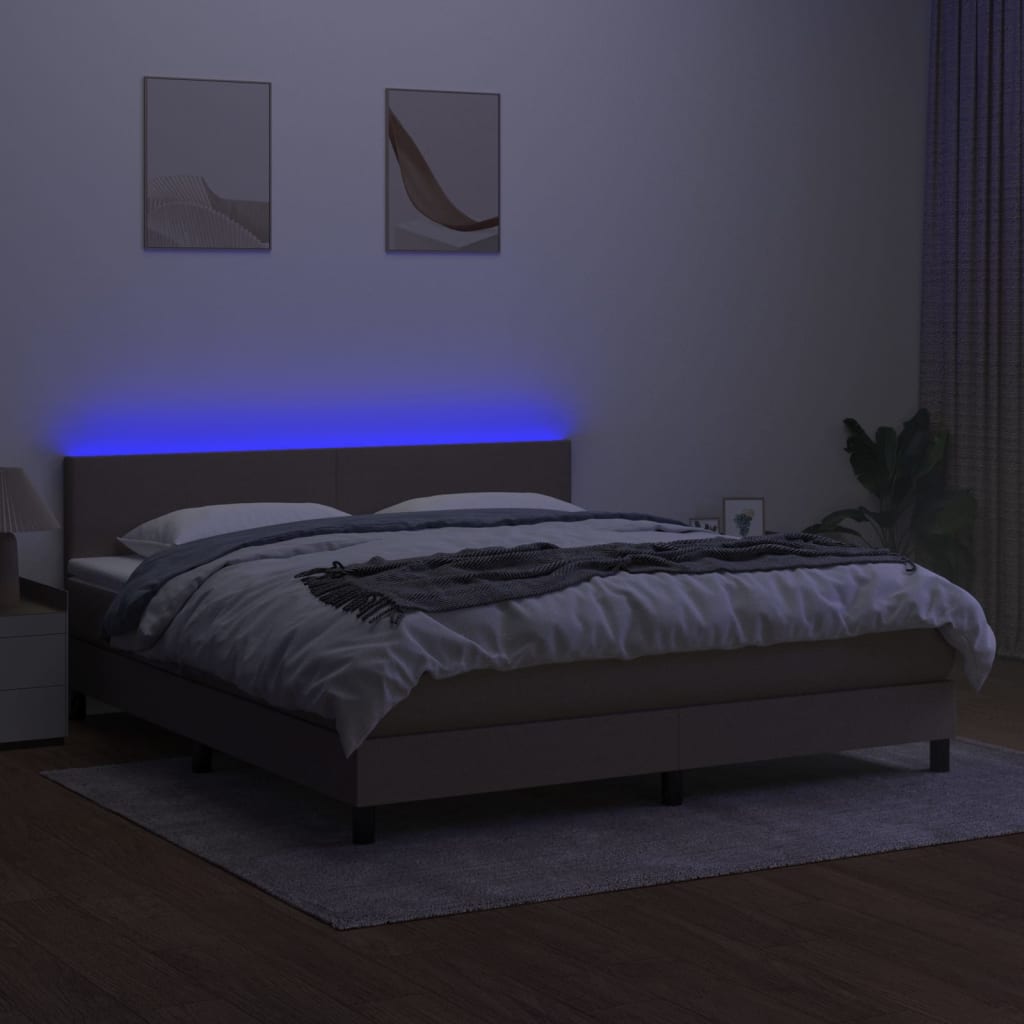 Boxspring met matras en LED stof taupe 180x200 cm is nu te koop bij PeponiXL, paradijselijk wonen!