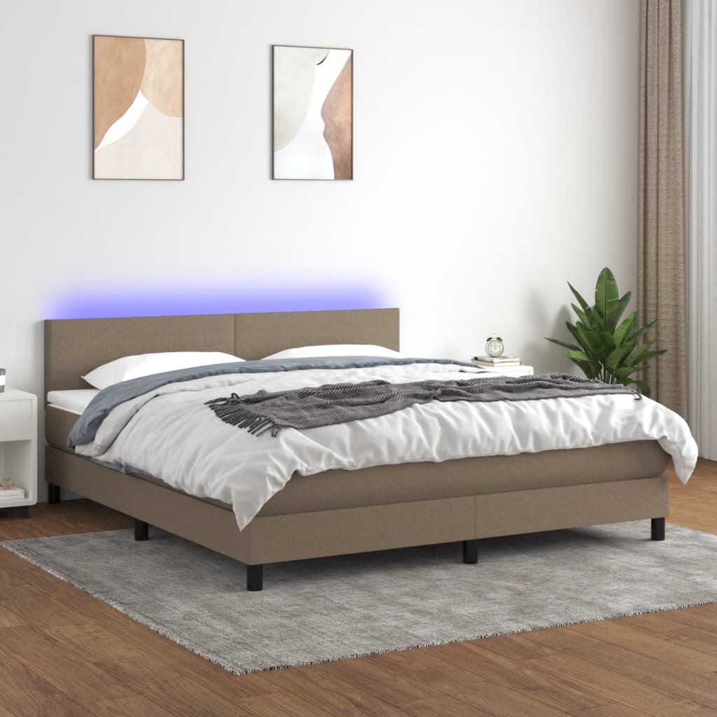 Boxspring met matras en LED stof taupe 180x200 cm is nu te koop bij PeponiXL, paradijselijk wonen!