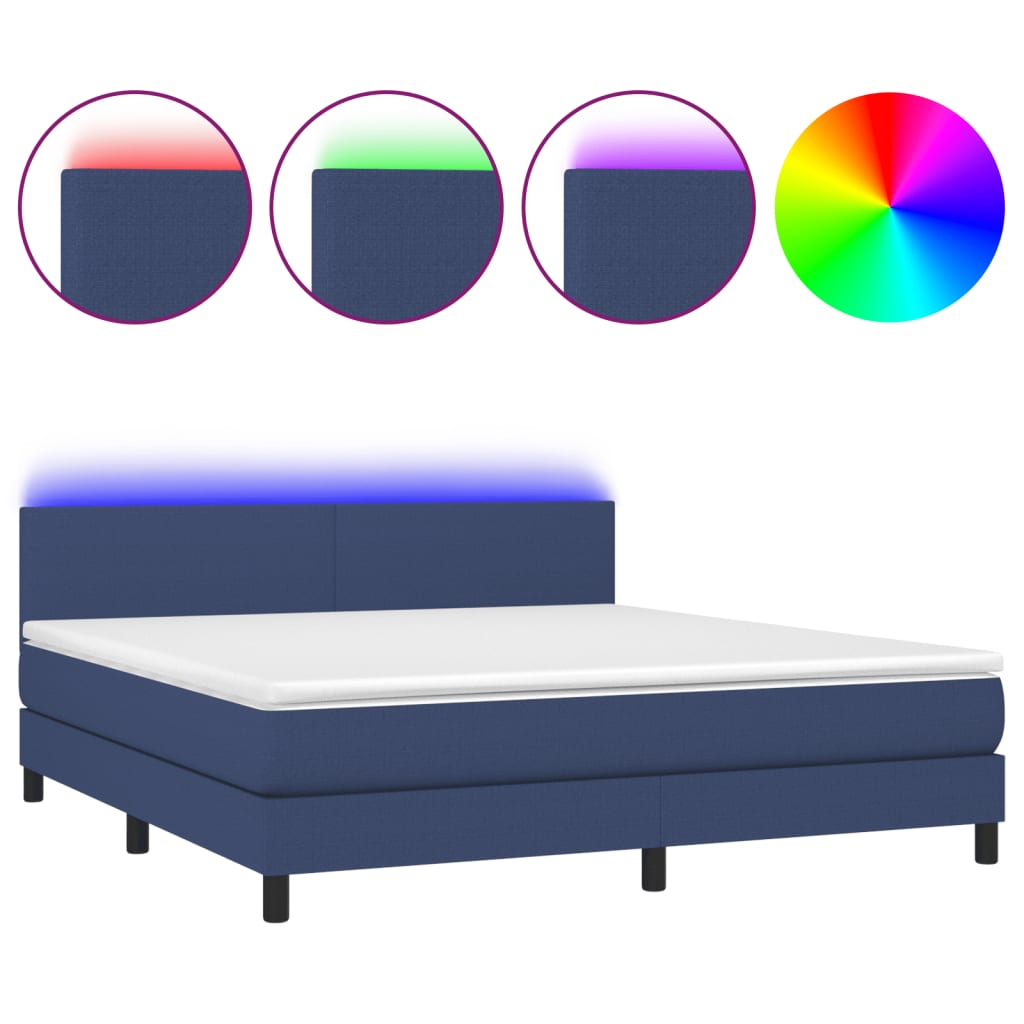 Boxspring met matras en LED stof blauw 180x200 cm is nu te koop bij PeponiXL, paradijselijk wonen!