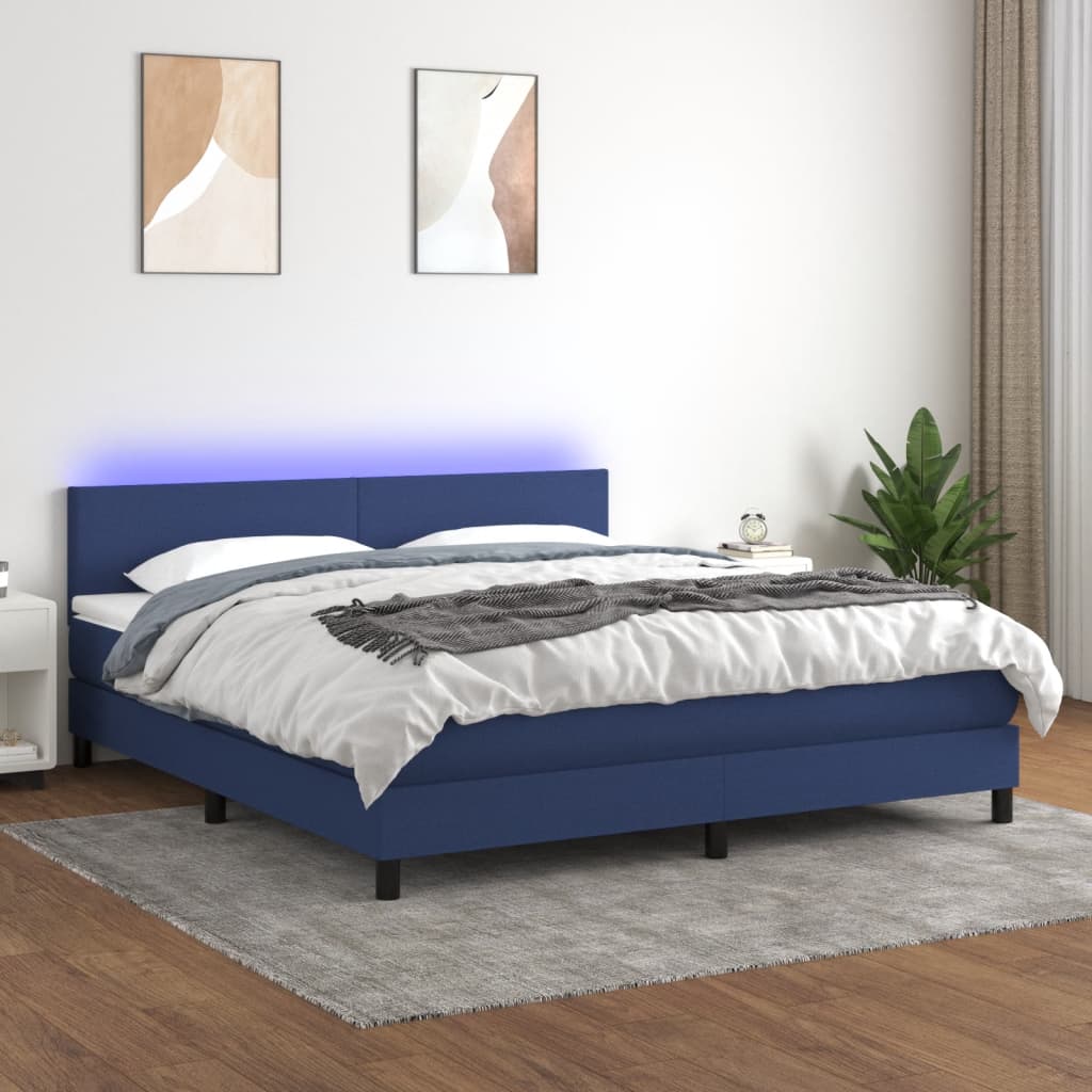 Boxspring met matras en LED stof blauw 180x200 cm is nu te koop bij PeponiXL, paradijselijk wonen!