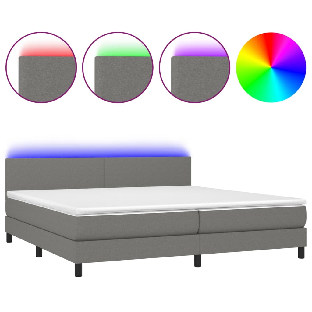 Boxspring met matras en LED stof donkergrijs 200x200 cm is nu te koop bij PeponiXL, paradijselijk wonen!
