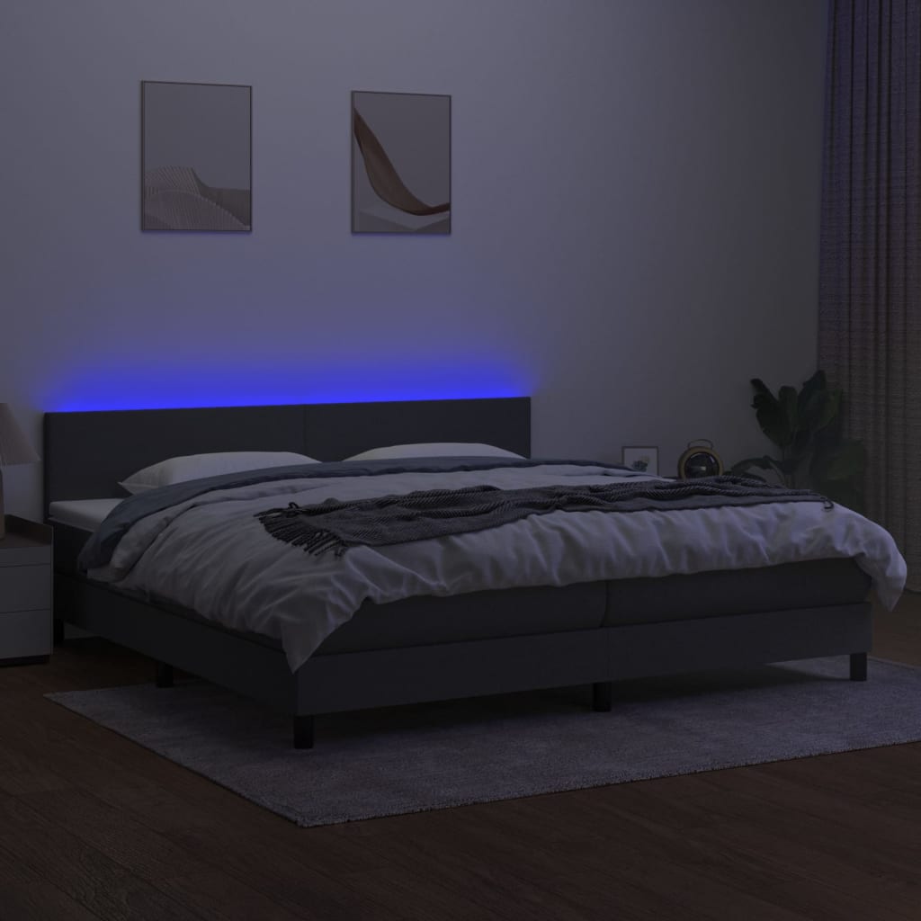 Boxspring met matras en LED stof donkergrijs 200x200 cm is nu te koop bij PeponiXL, paradijselijk wonen!
