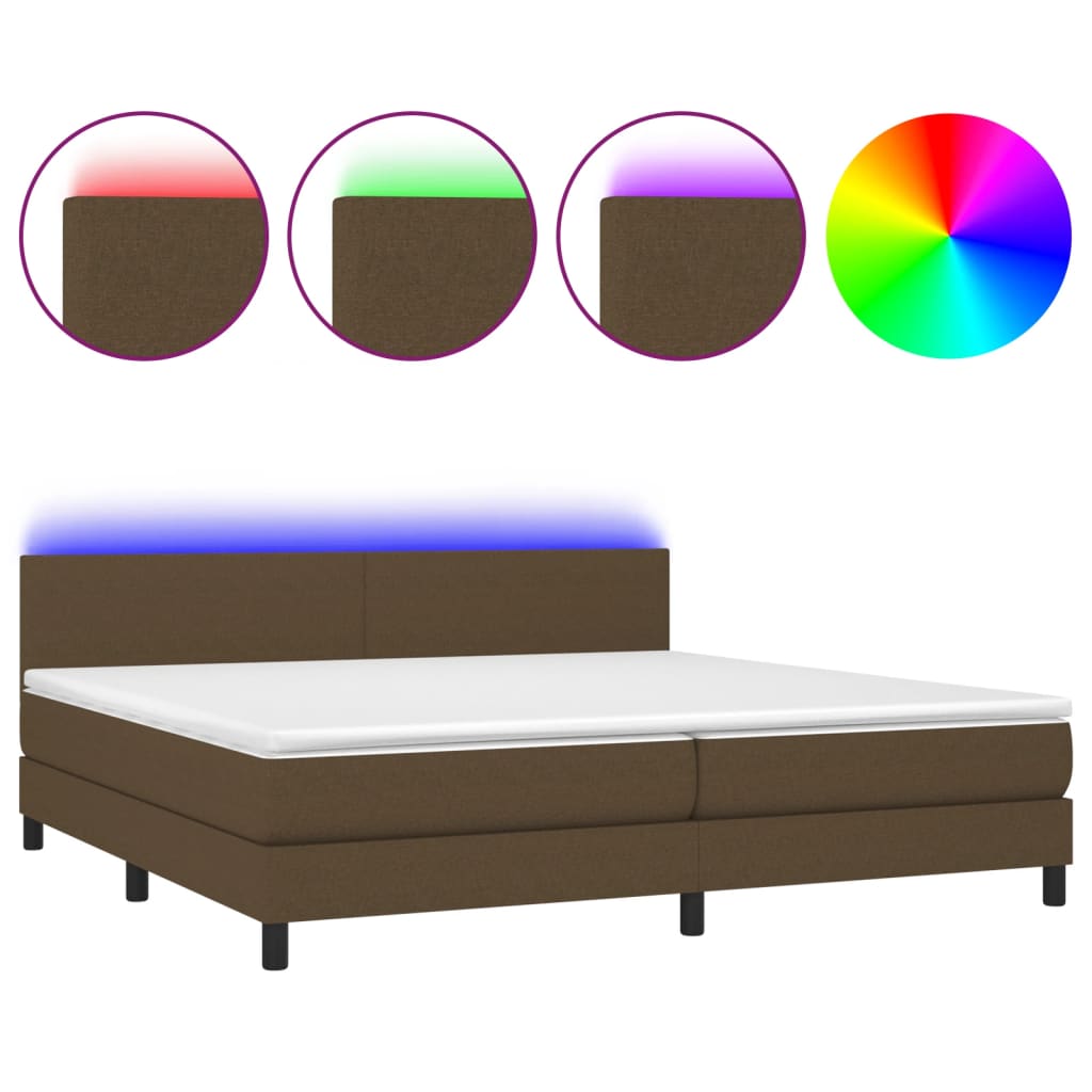 Boxspring met matras en LED stof donkerbruin 200x200 cm is nu te koop bij PeponiXL, paradijselijk wonen!