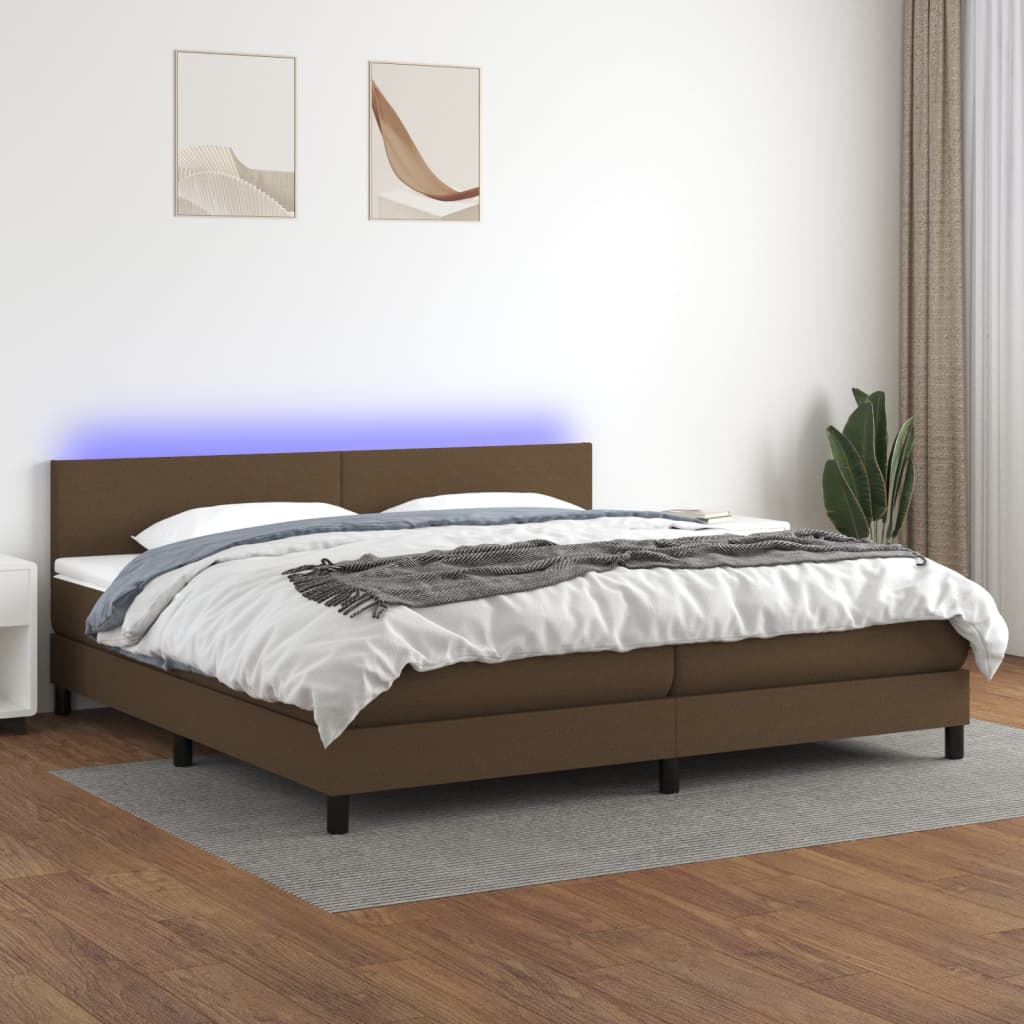 Boxspring met matras en LED stof donkerbruin 200x200 cm is nu te koop bij PeponiXL, paradijselijk wonen!