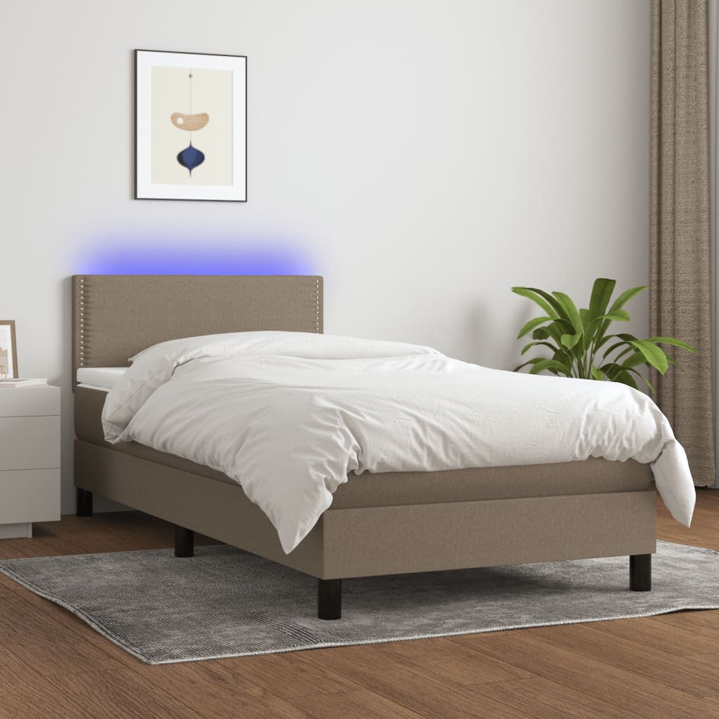 Boxspring met matras en LED stof taupe 90x190 cm is nu te koop bij PeponiXL, paradijselijk wonen!