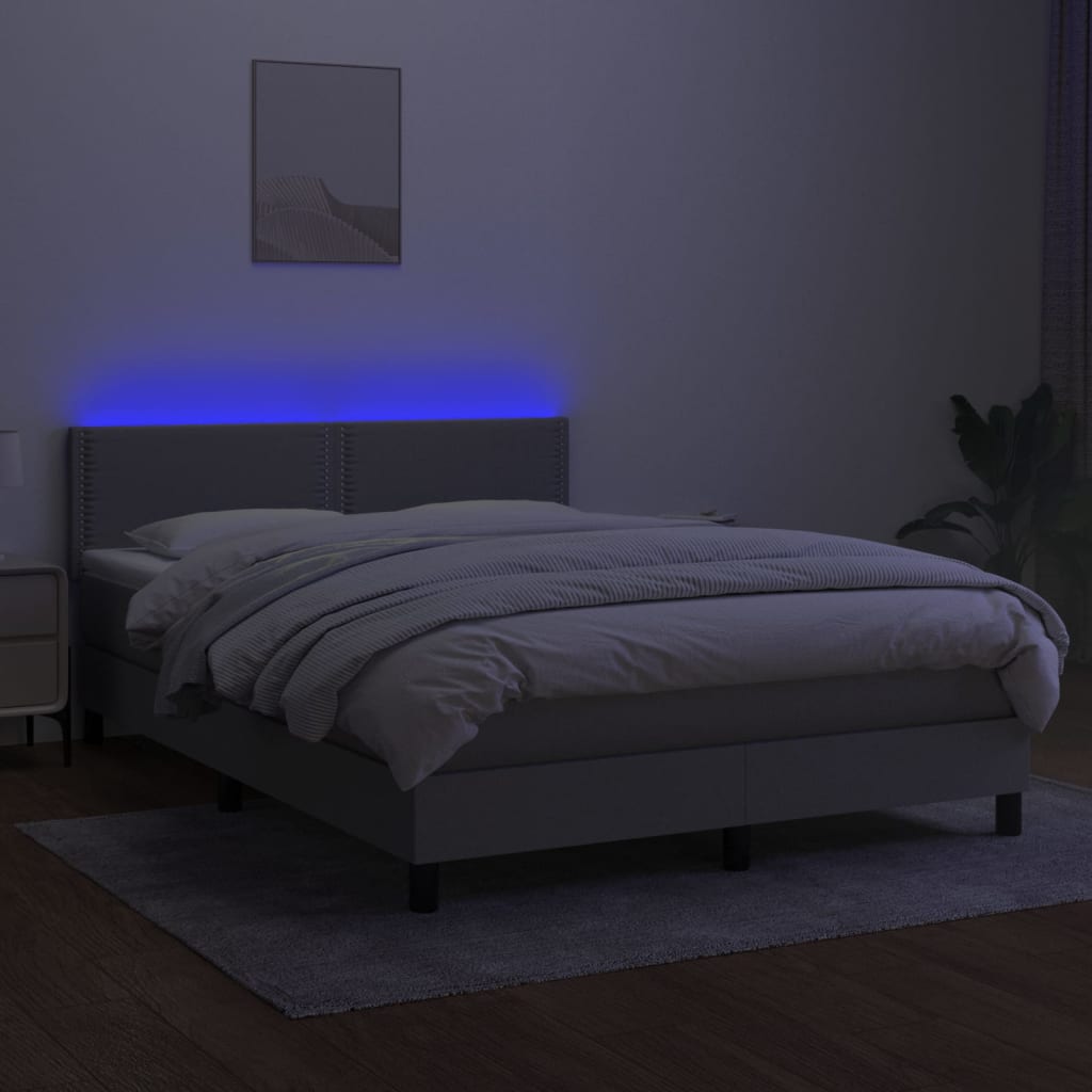 Boxspring met matras en LED stof lichtgrijs 140x190 cm is nu te koop bij PeponiXL, paradijselijk wonen!
