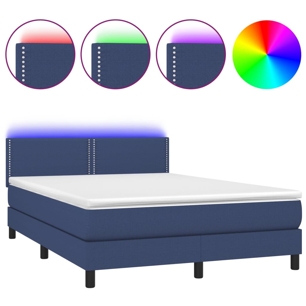 Boxspring met matras en LED stof blauw 140x190 cm is nu te koop bij PeponiXL, paradijselijk wonen!