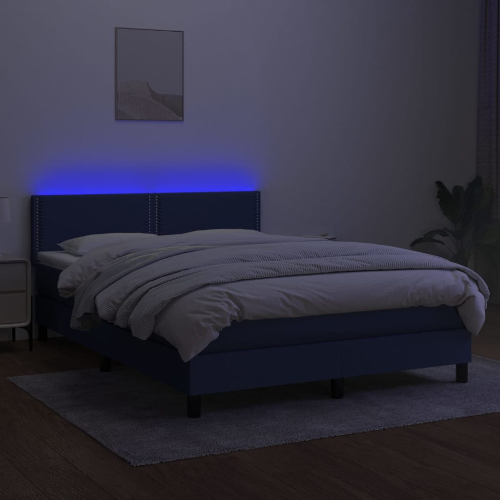Boxspring met matras en LED stof blauw 140x190 cm is nu te koop bij PeponiXL, paradijselijk wonen!