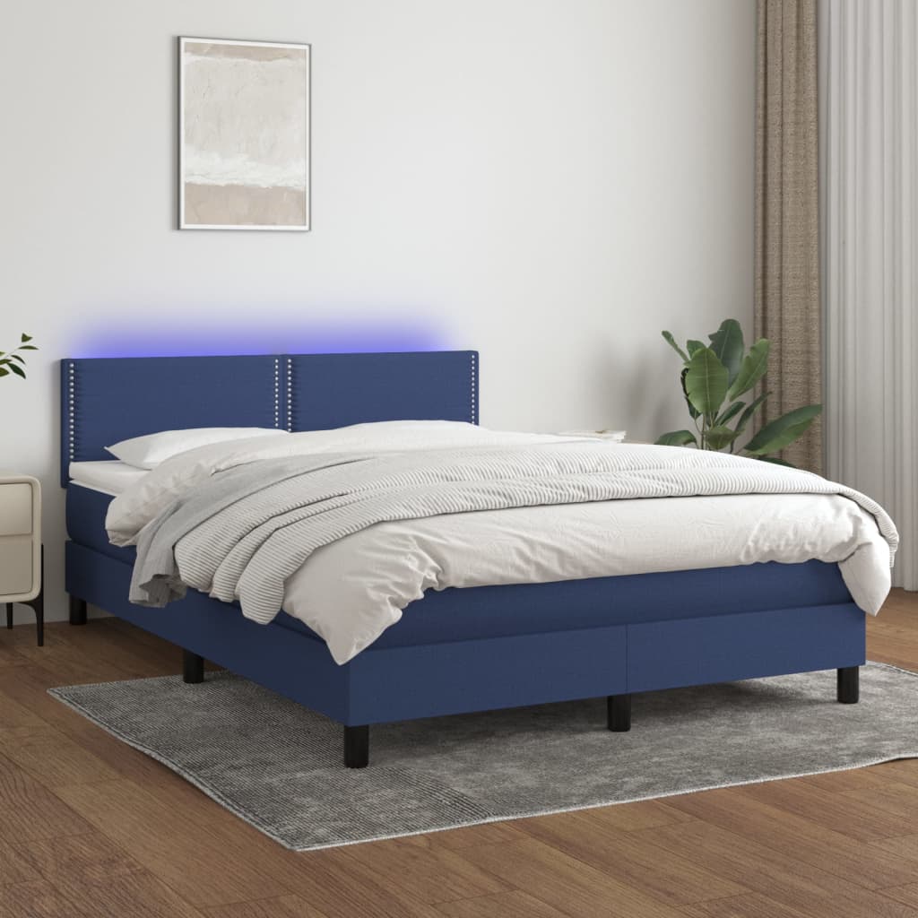 Boxspring met matras en LED stof blauw 140x190 cm is nu te koop bij PeponiXL, paradijselijk wonen!