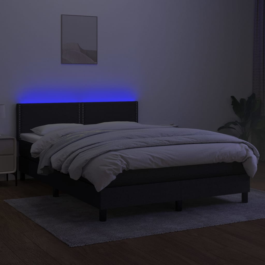 Boxspring met matras en LED stof zwart 140x200 cm is nu te koop bij PeponiXL, paradijselijk wonen!