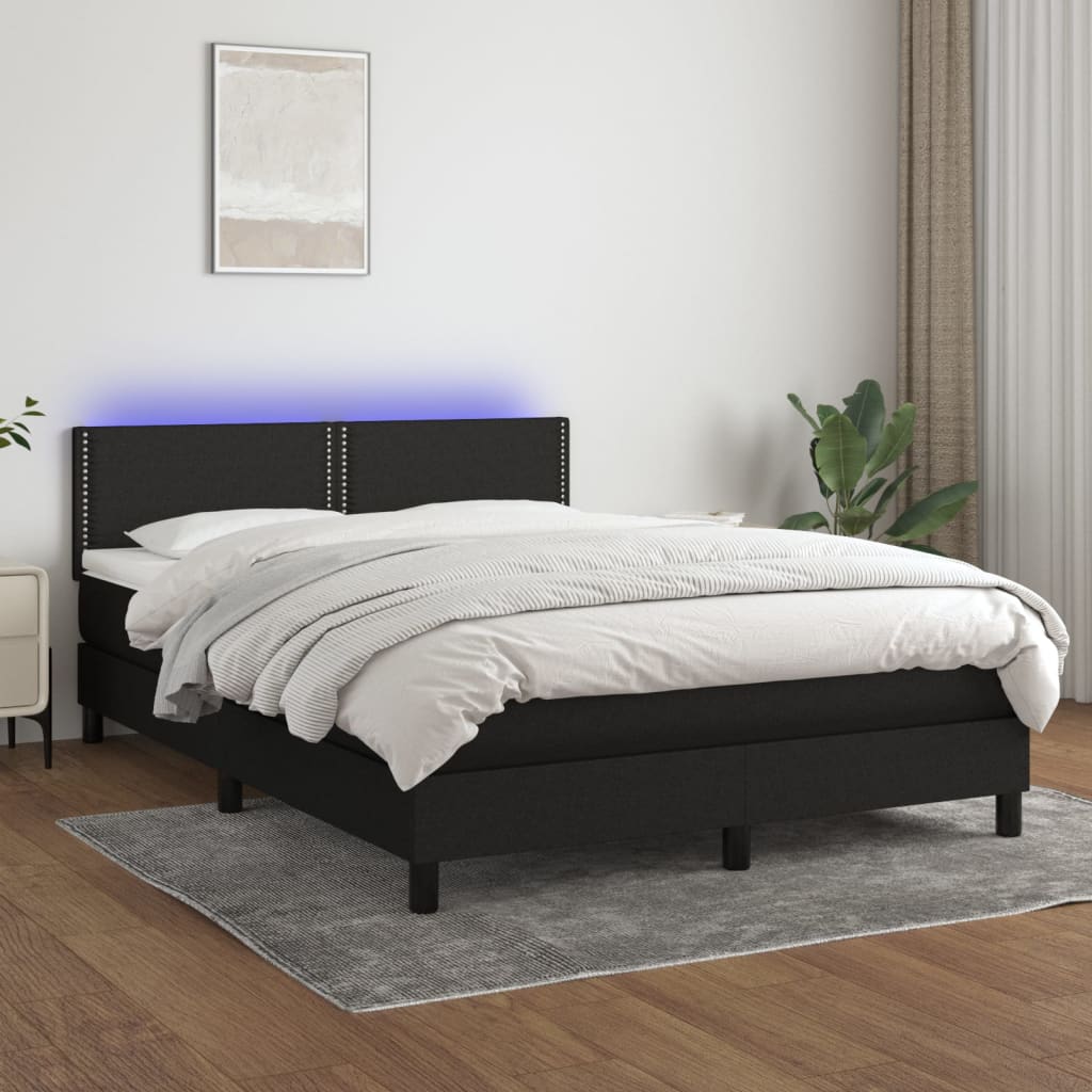 Boxspring met matras en LED stof zwart 140x200 cm is nu te koop bij PeponiXL, paradijselijk wonen!