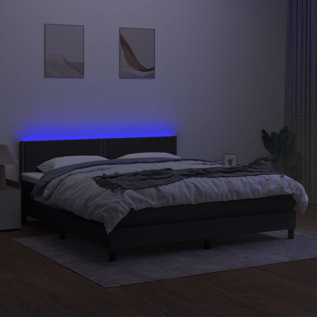 Boxspring met matras en LED stof zwart 160x200 cm is nu te koop bij PeponiXL, paradijselijk wonen!