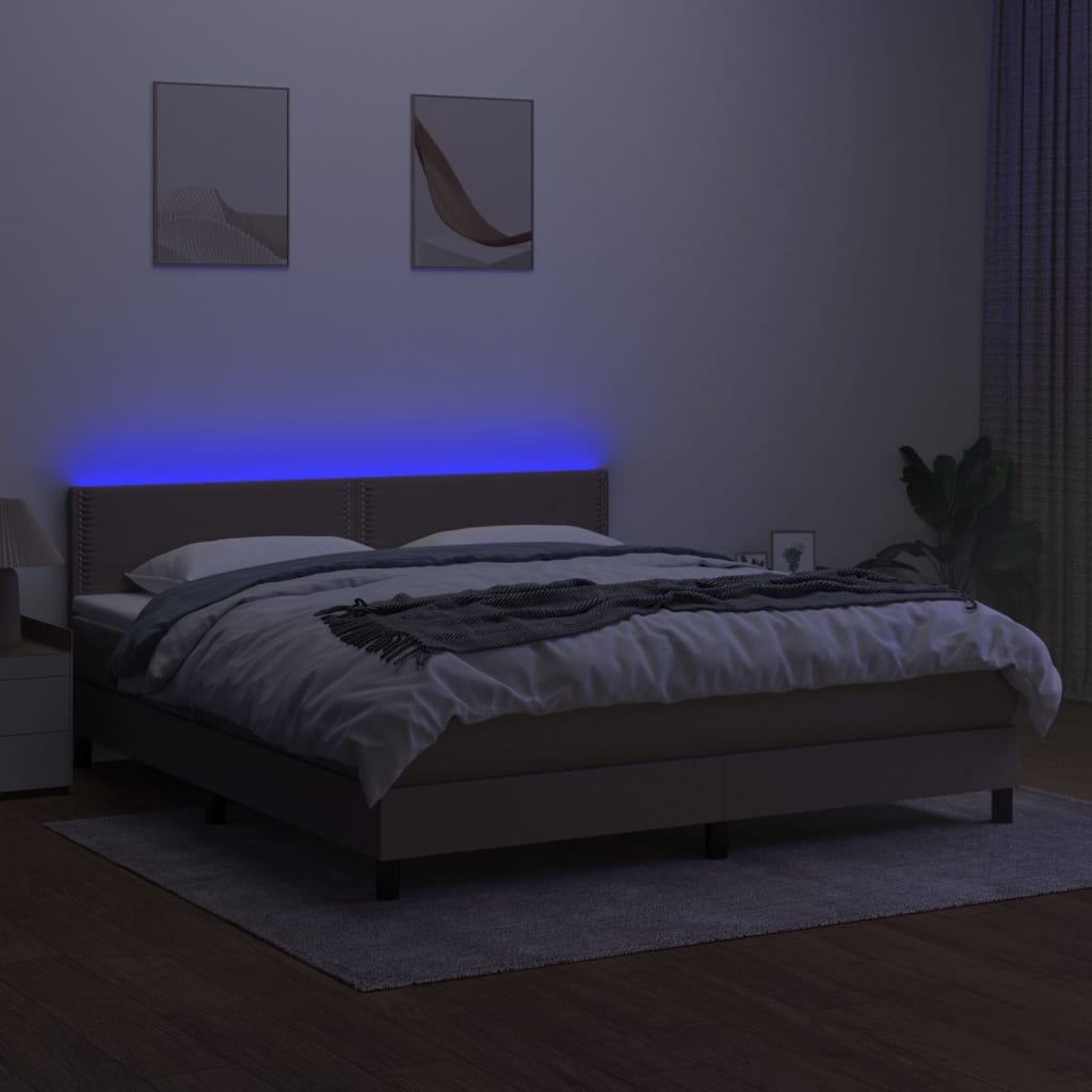 Boxspring met matras en LED stof taupe 180x200 cm is nu te koop bij PeponiXL, paradijselijk wonen!