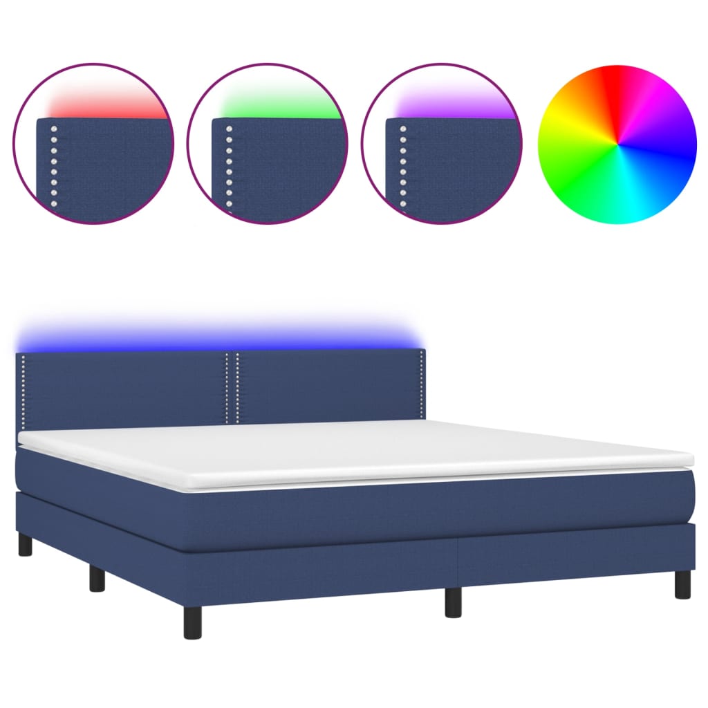 Boxspring met matras en LED stof blauw 180x200 cm is nu te koop bij PeponiXL, paradijselijk wonen!