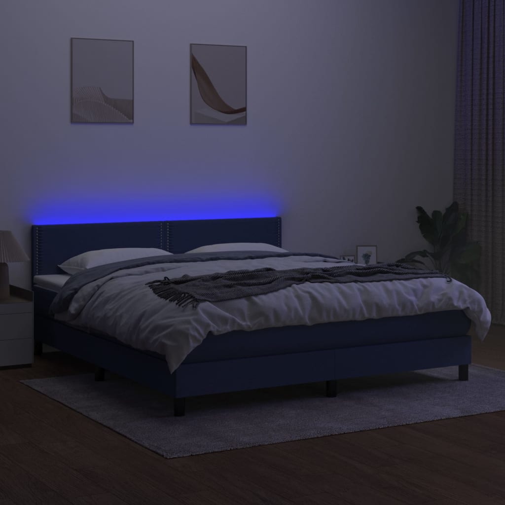 Boxspring met matras en LED stof blauw 180x200 cm is nu te koop bij PeponiXL, paradijselijk wonen!