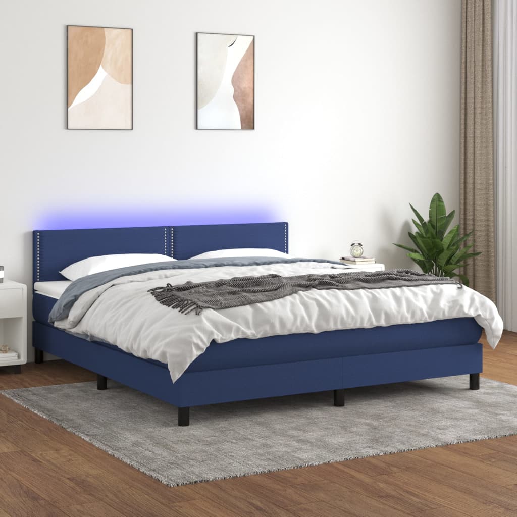 Boxspring met matras en LED stof blauw 180x200 cm is nu te koop bij PeponiXL, paradijselijk wonen!