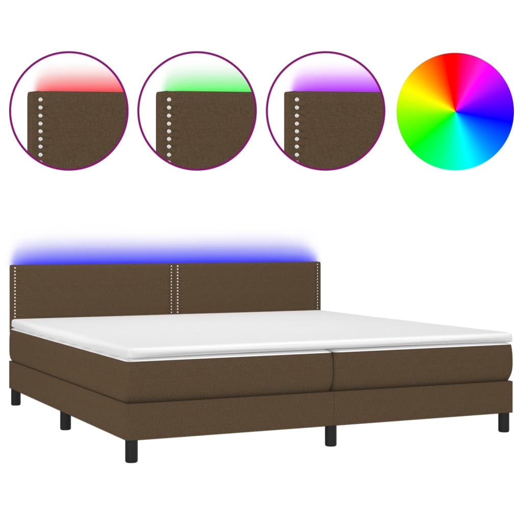Boxspring met matras en LED stof donkerbruin 200x200 cm is nu te koop bij PeponiXL, paradijselijk wonen!