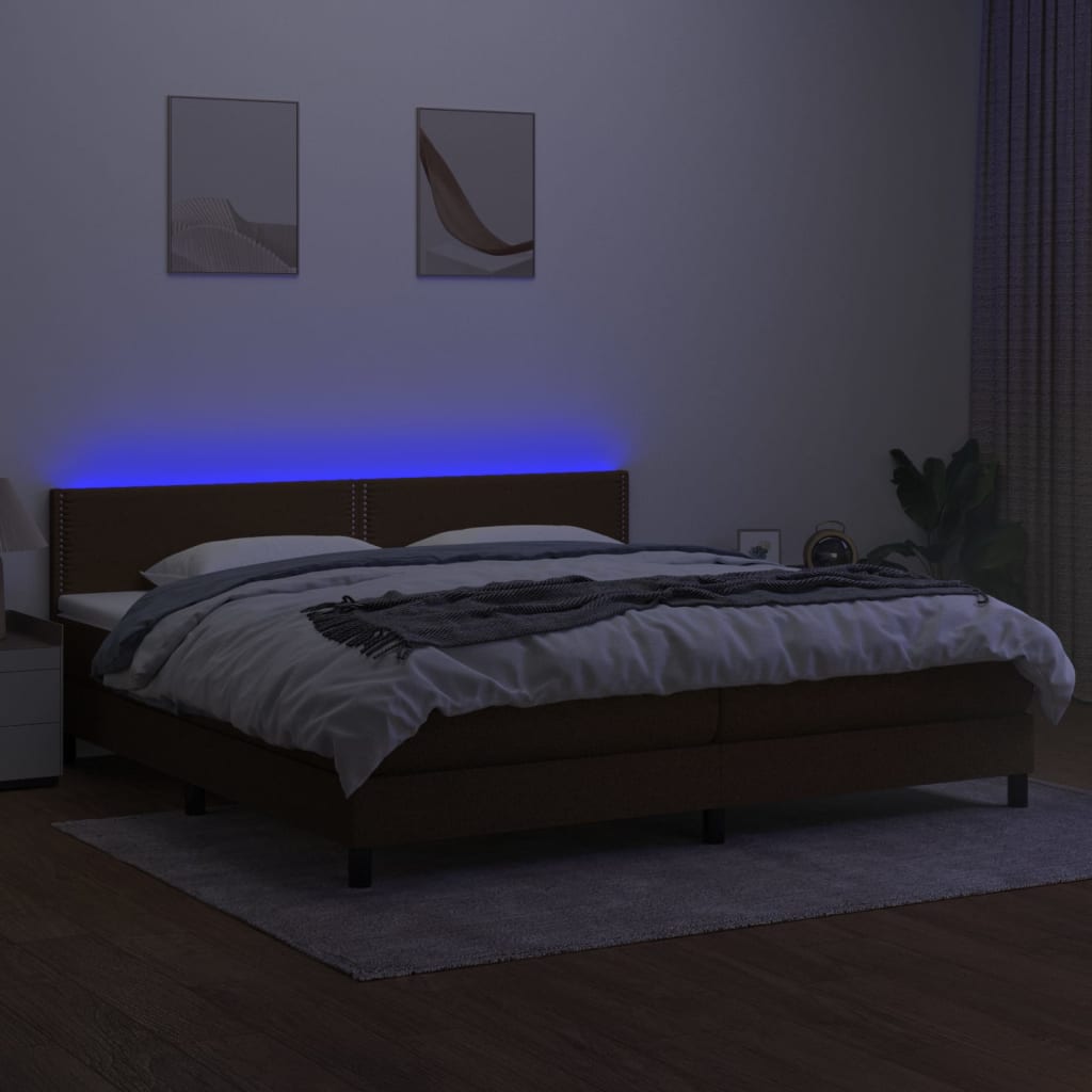 Boxspring met matras en LED stof donkerbruin 200x200 cm is nu te koop bij PeponiXL, paradijselijk wonen!